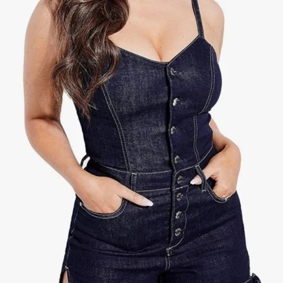 Guess Tie Hem Blue Denim Romper playsuit retro pinup vintage style SZ xs - Picture 7 of 9